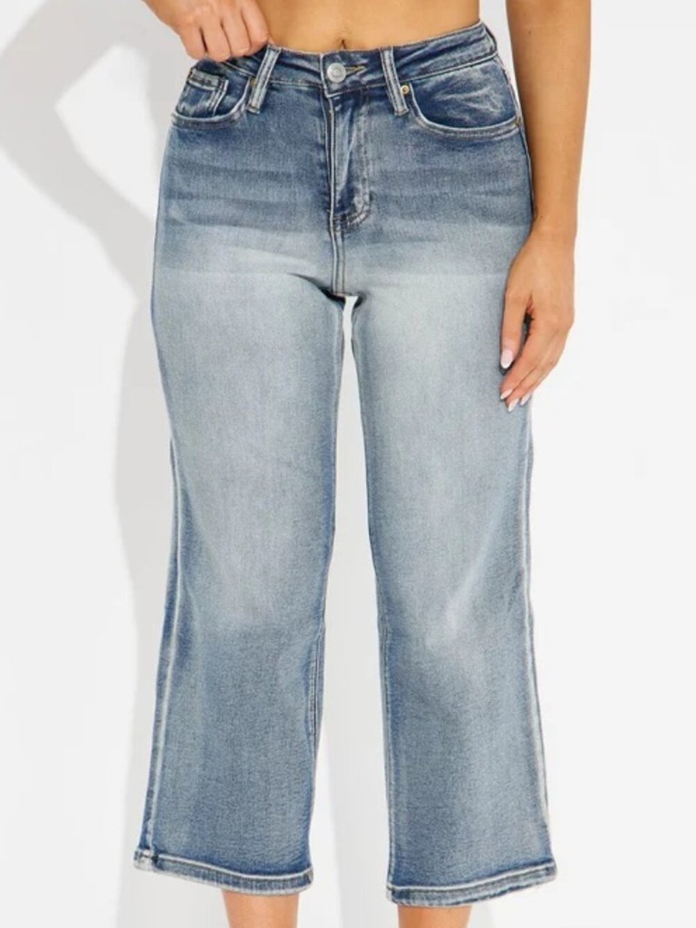 YMI Cropped Wide Leg Premium Stretch Jeans Vintage Wash SZ 13